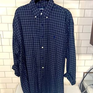 Blue Checked Vintage Ralph Lauren Men’s Button Down Rare Find Sz L